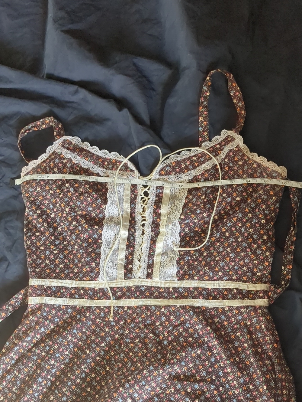 Vintage-Inspired Gunne Sax Style Brown Floral Lace-Trim Sundress - Picture 8 of 8